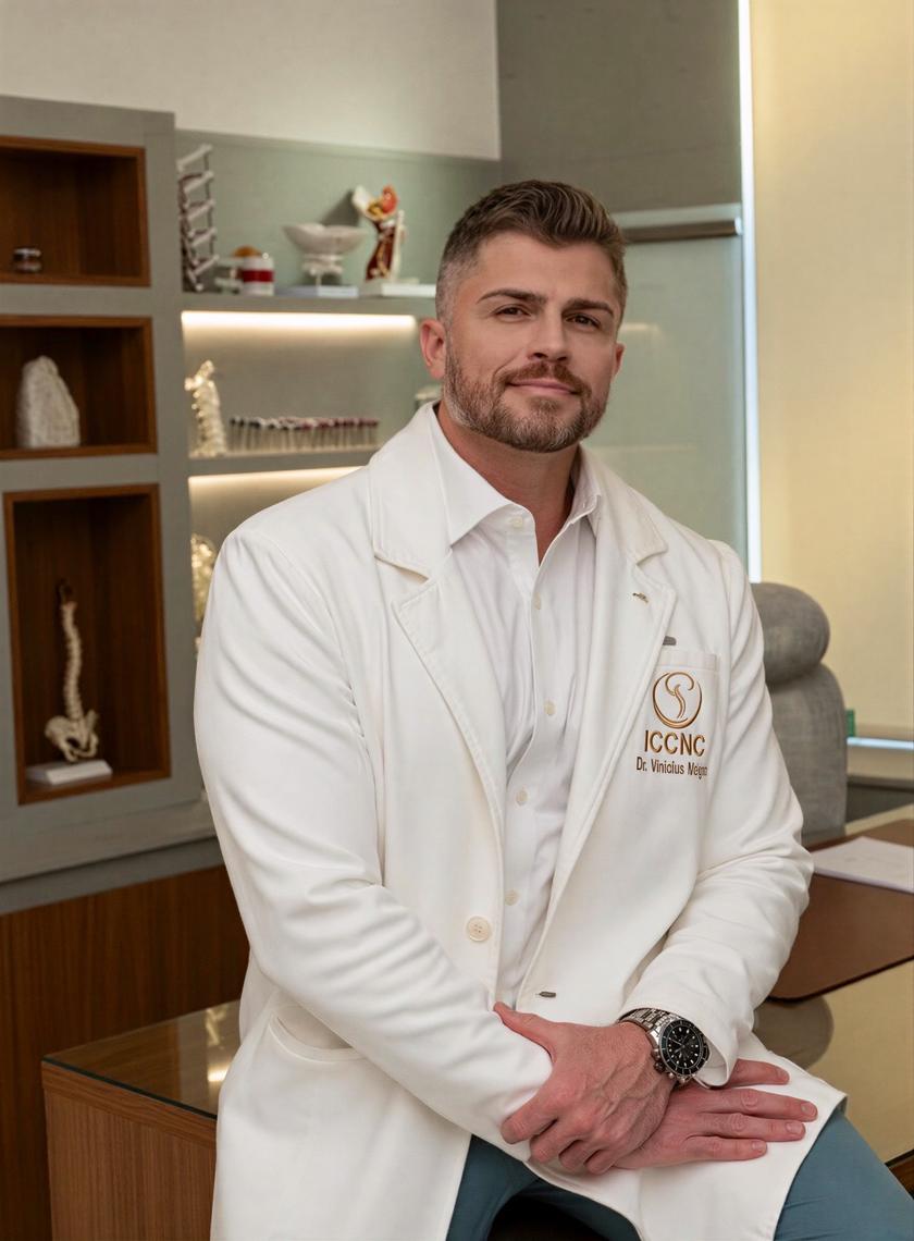 Dr. Vinícius Magno, de jaleco do Instituto, em seu consultório